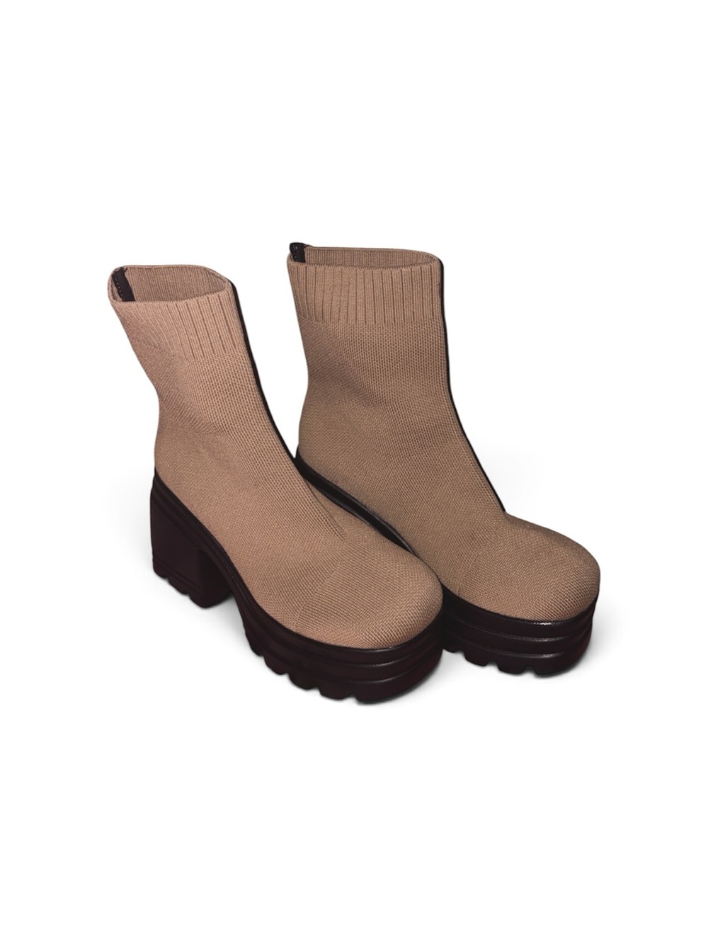 Chunky Platform Sock Boots in Beige